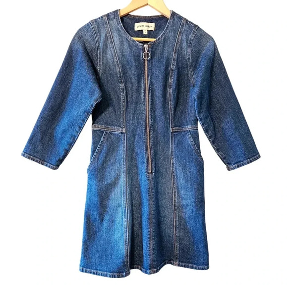 Aritzia Denim Forum Women's Front Zipper Denim Blue Jean Mini Dress Size 4. - Picture 7 of 16